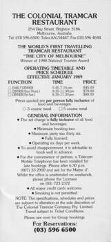 "The Colonial Tramcar Restaurant" inforamtion sheet 2