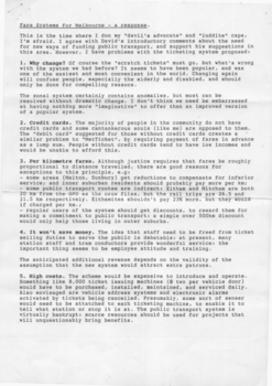 "Fare Systems for Melbourne - a response" - cover sheet