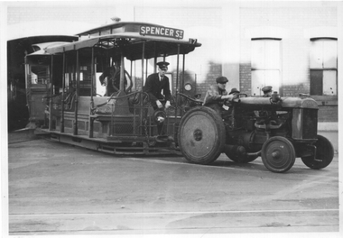 Cable tram being towed out of North Fitzroy depot