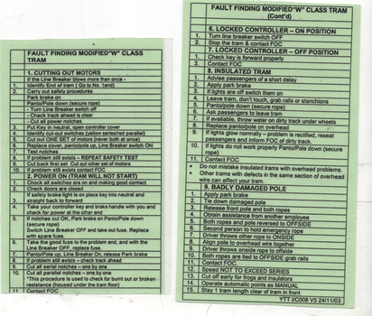 Fault finding sheet - Modified W class - part 1