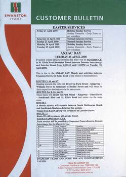 Easter & Anzac Day services - Swanston Trams