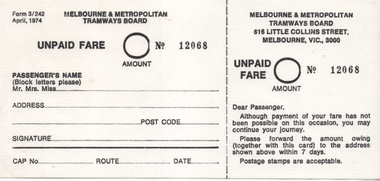 Unpaid fare form