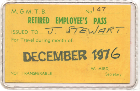 "Retired Employee's Pass" - front