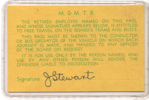 "Retired Employee's Pass" - rear