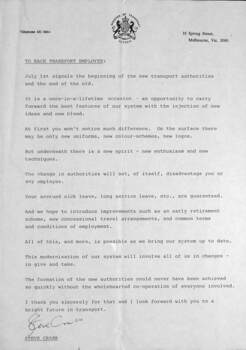 Letter - "To each transport employee"