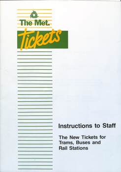 "Instructions to Staff - the New tickets for trams, buses and rail stations" - cover
