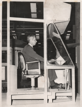 Mockup of all electric tram Preston Workshops - driver's cab