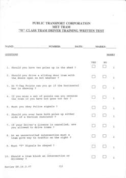 "W Class tram driver training written test"