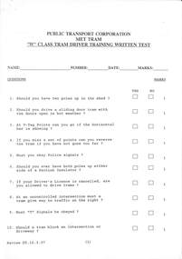 "W Class tram driver training written test"