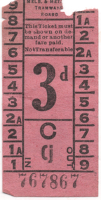 Pink 3d tram ticket with Bushells Coffee advert.