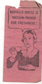 Pink 3d tram ticket with Bushells Coffee advert - rear