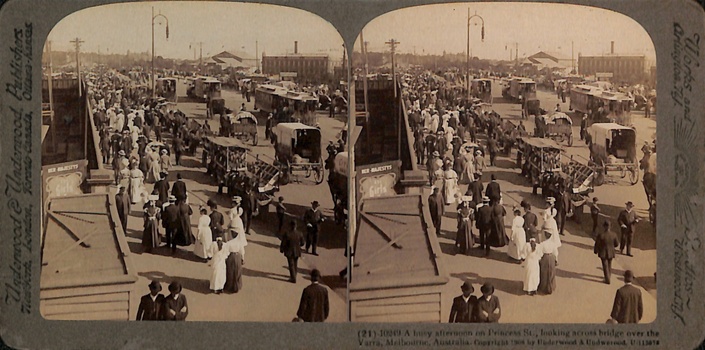 Cable trams and stall vendors Princes Bridge