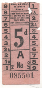Pink 5d tram ticket with Bushells Coffee advert,