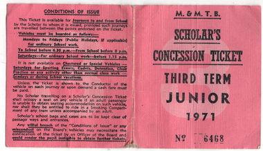 Scholar's Concession Ticket - 3rd term - front