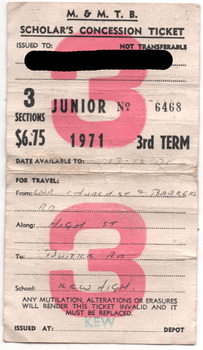 Scholar's Concession Ticket - 3rd term - rear