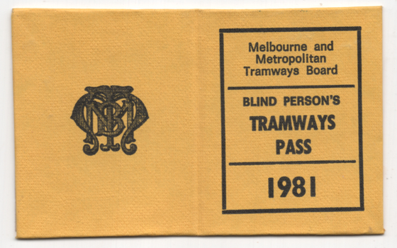 "Blind Person's Tramways Pass" front