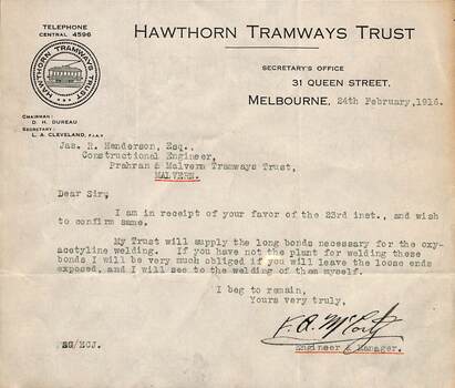 Letter - From HTT to PMTT re welding of bonds