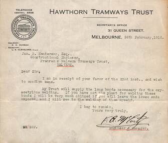 Letter - From HTT to PMTT re welding of bonds