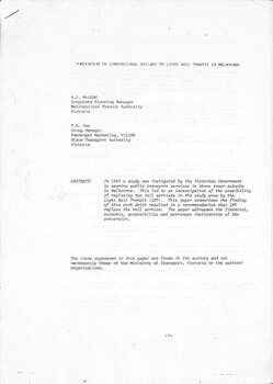 "Conversion of Convential railway to light rail" - front sheet