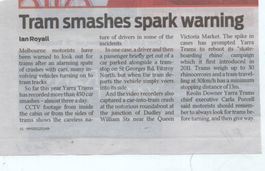 "Tram smashes spark warning"