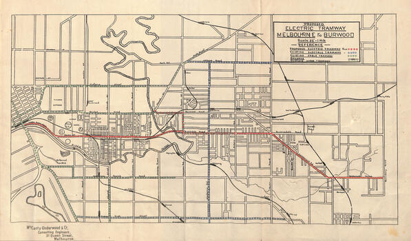 "Proposed Melbourne to Burwood Electric Tramway" - plan