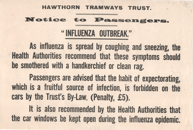 Pamphlet or Notice - HTT - "Influenza Outbreak"