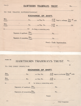 "Exchange of shift" form