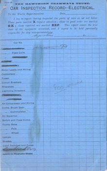 "Car Inspection record - electrical" - card 3 of 3