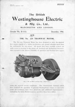 "Circular B1113 - No. 220 Tramway Motor" - cover