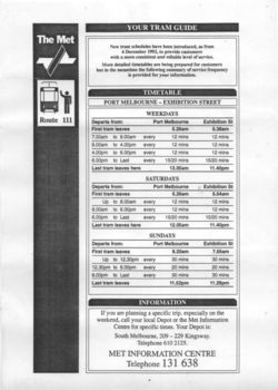 Route 111 timetable - 1992