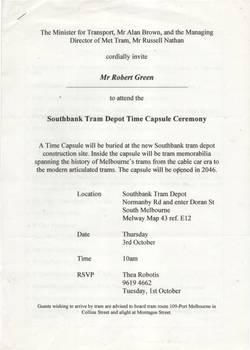 "Southbank Tram Depot Time Capsule Ceremony"