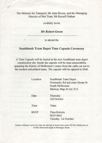 "Southbank Tram Depot Time Capsule Ceremony"