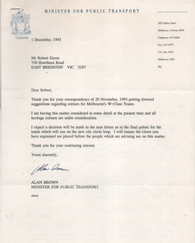 Letters re colour schemes 1 of 3