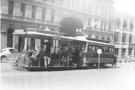 Cable tram 534 in Bourke Street outside the St. James Building.