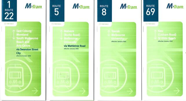 Set of 8 M>Tram timetables