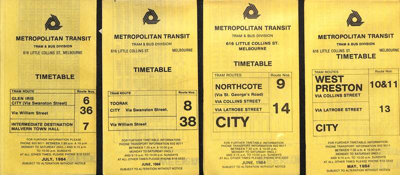 Timetables - Metropolitan Transit - set of 22 - sheet 2 of 6