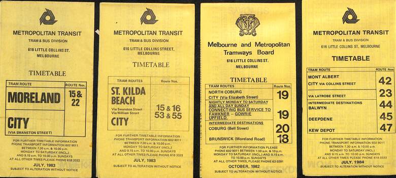 Timetables - Metropolitan Transit - set of 22 - sheet 3 of 6