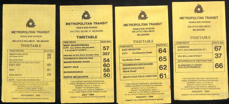 Timetables - Metropolitan Transit - set of 22 - sheet 4 of 6