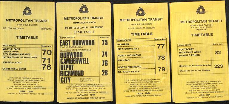 Timetables - Metropolitan Transit - set of 22 - sheet 5 of 6