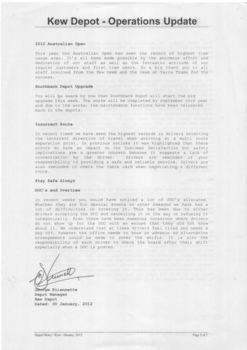 "Kew Depot Operations Update" - p2