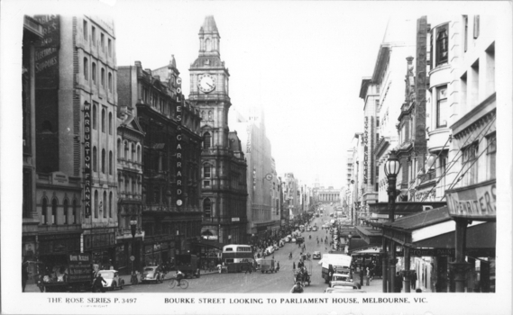 "Bourke Street looking to Parliament House, Melbourne"