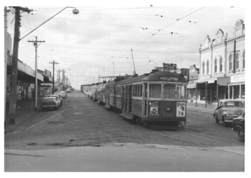 Essendon Football ground siding with trams