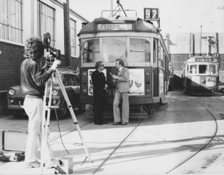 TV interview scene with SW6 class tram as prop