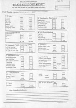 "Tram sign off sheet"