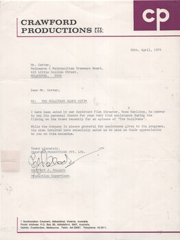 Sample letter from Crawford Productioins re The Sullivans