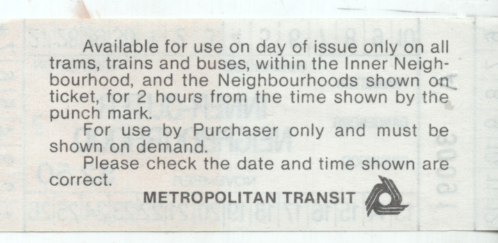 Inner-Outer Neighbourhood ticket - rear