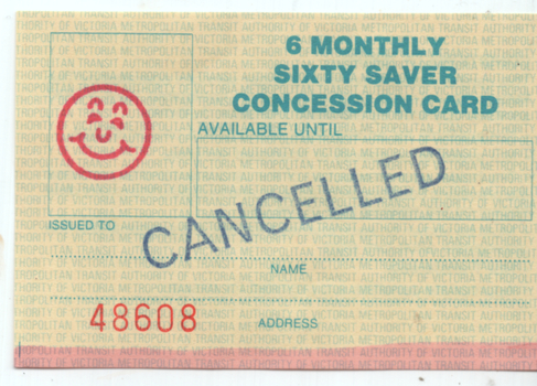 "6 monthly sixty save concession card"