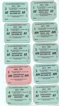 Set of 10 Bus Service Sandringham - Monthly Tickets - name side