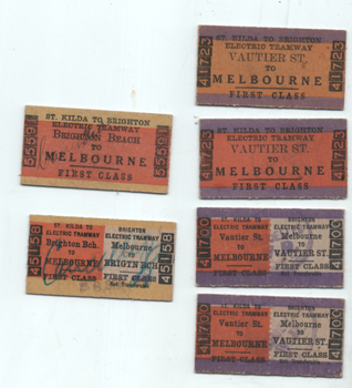 Set of 6 rail - tram tickets St Kilda - Brighton