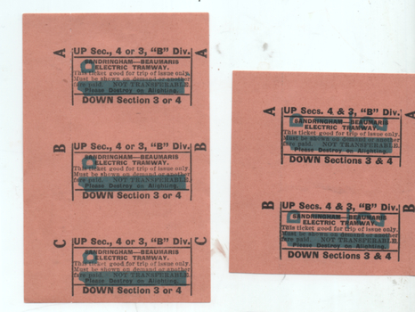 Set of 2 sample - Sandringham - Beaumaris tickets